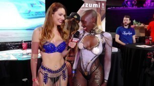 Porn Star Interviews at Public Event by Naked News Reporter in Sexy Lingerie in Los Angeles